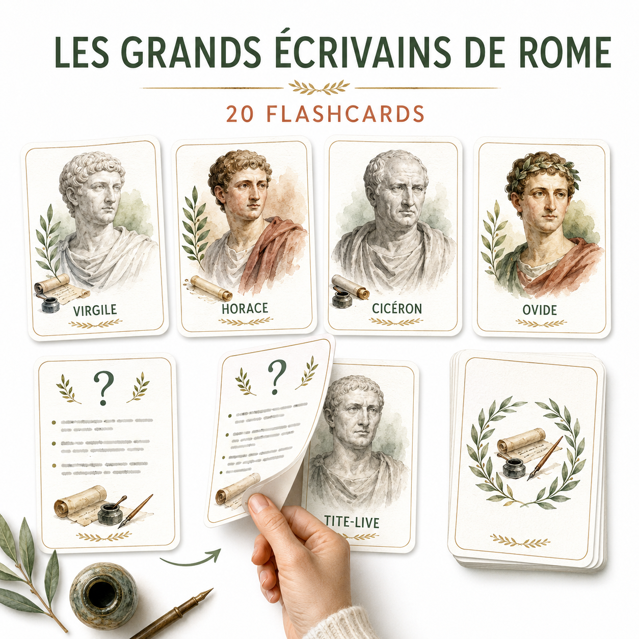Latin au collège et au lycée : 20 flashcards sur les grands écrivains de la Rome antique