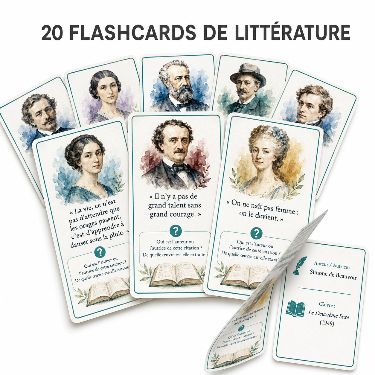 20 flashcards pour relier les citations aux auteurs, aux autrices et à leurs œuvres